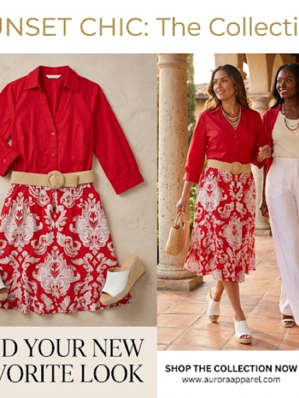 White House Black Market Red and White Floral Midi Skirt